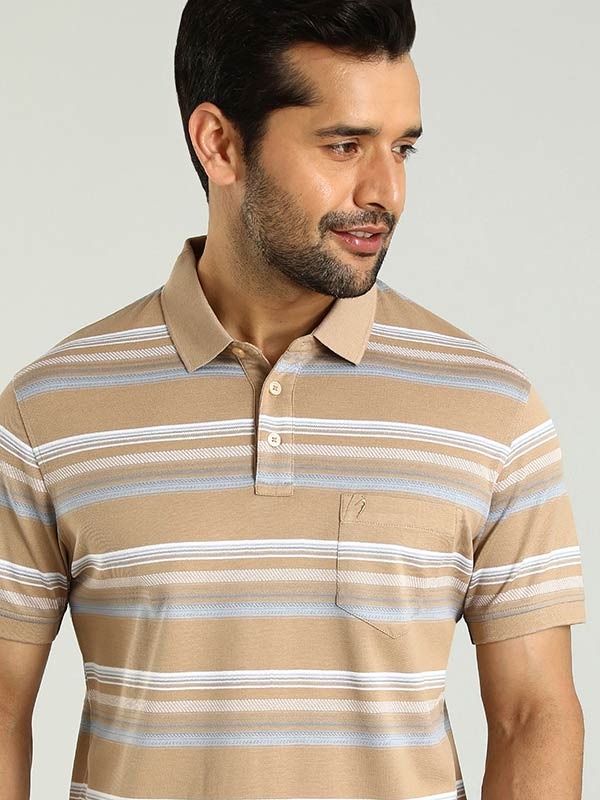 Indian Terrain Men's Half Sleeve Regular Fit Beige Polo T-Shirt